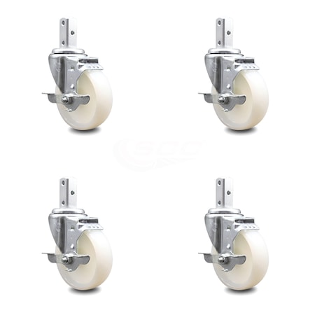 Service Caster 4 Inch Nylon Wheel Swivel 7/8 Inch Square Stem Caster Set with Brake SCC SCC-SQ20S414-NYS-TLB-78-4